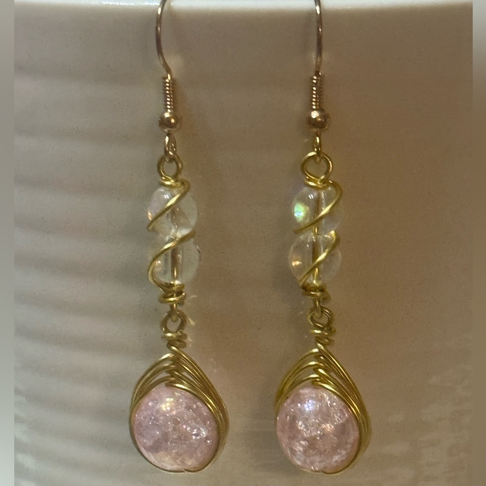 🌸 4 for $10 New Handmade Gold and Pink Dangle Earrings
